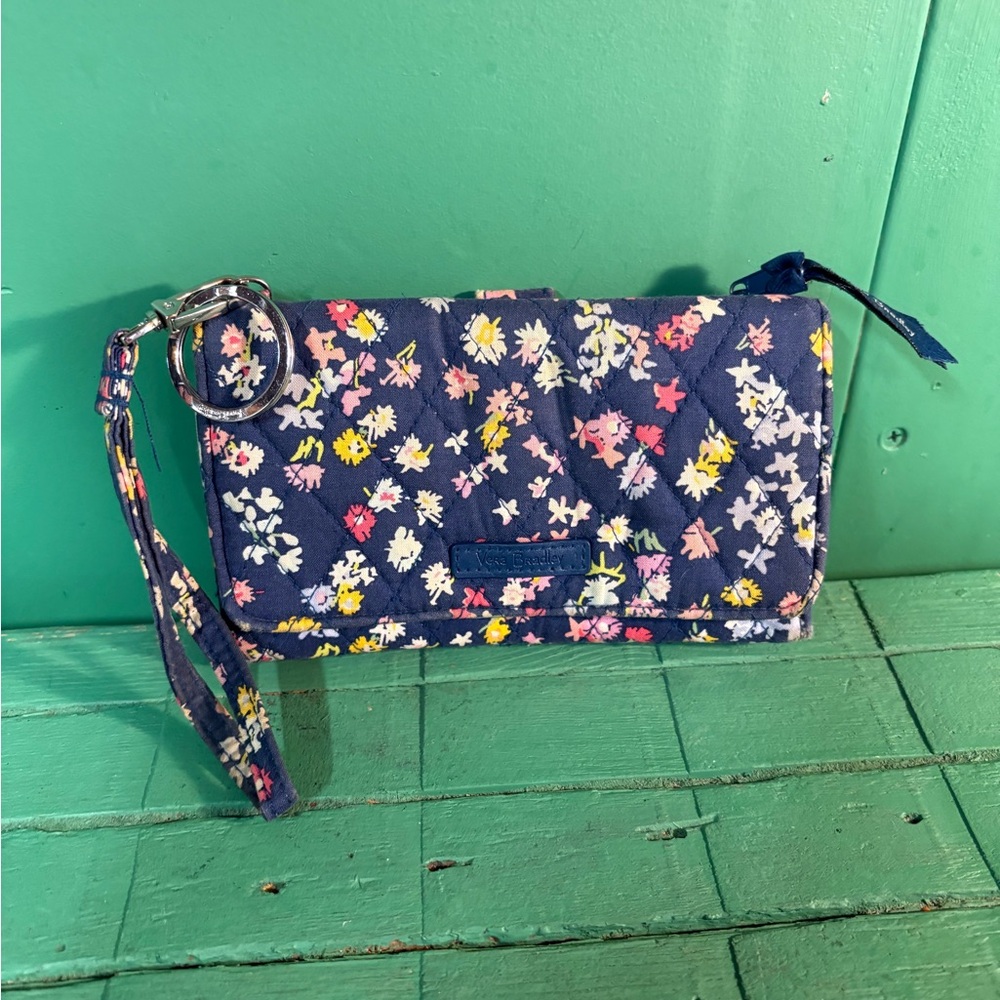 Vera Bradley Navy Floral Quilted Wristlet Wallet with Detachable Strap